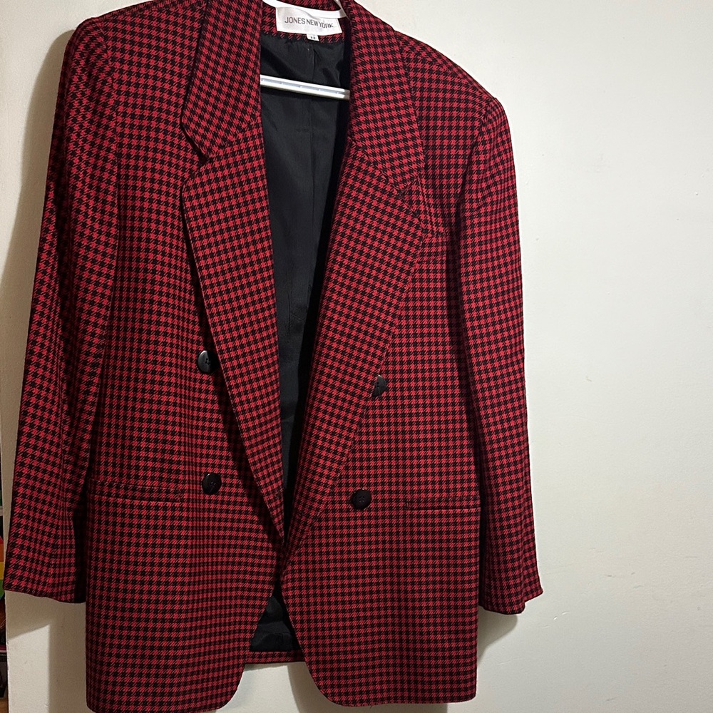 Jones New York Red and Black Checkered Suit